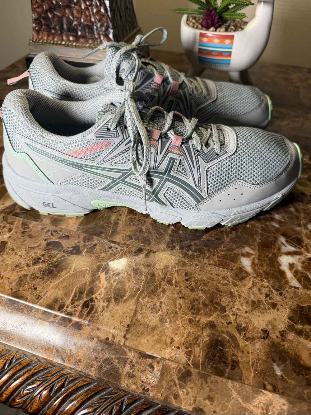 Asics Women's Light Gray Athletic Shoes with Pink & Mint Highlights